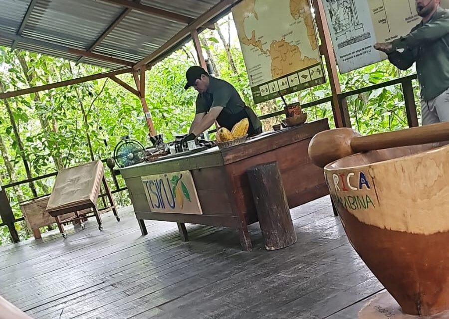 Traditional cacao and chocolate-making demonstration on an EcoRide cultural tour in Costa Rica